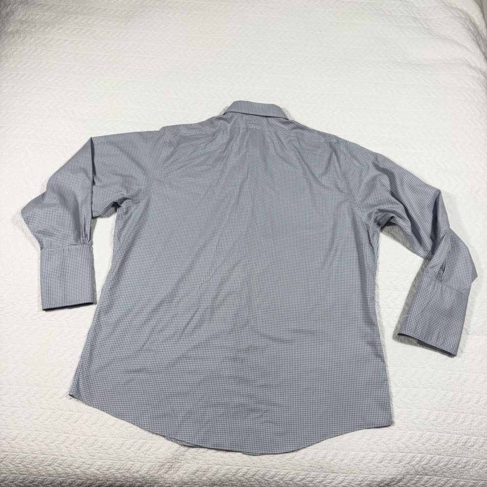 Brooks Brothers Dress Shirt Regent Men 18 34 Blue Non-Iron Check French Cuff EUC - Picture 4 of 9